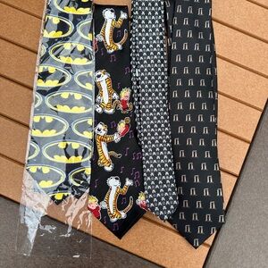 4 Novelty Ties - Batman, Calvin & Hobbes, Stonehenge, Space Invaders